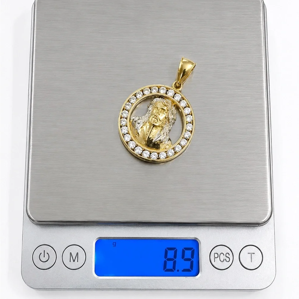 10K 10KT Yellow Gold Cubic Zirconia Jesus Round Men’s Pendant